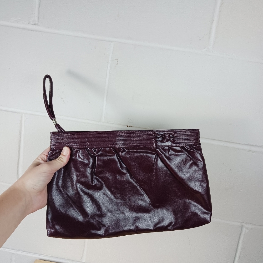 80s Vintage Tandem‎ Burgundy Clutch Wristlet Purse Leather Zip Closure